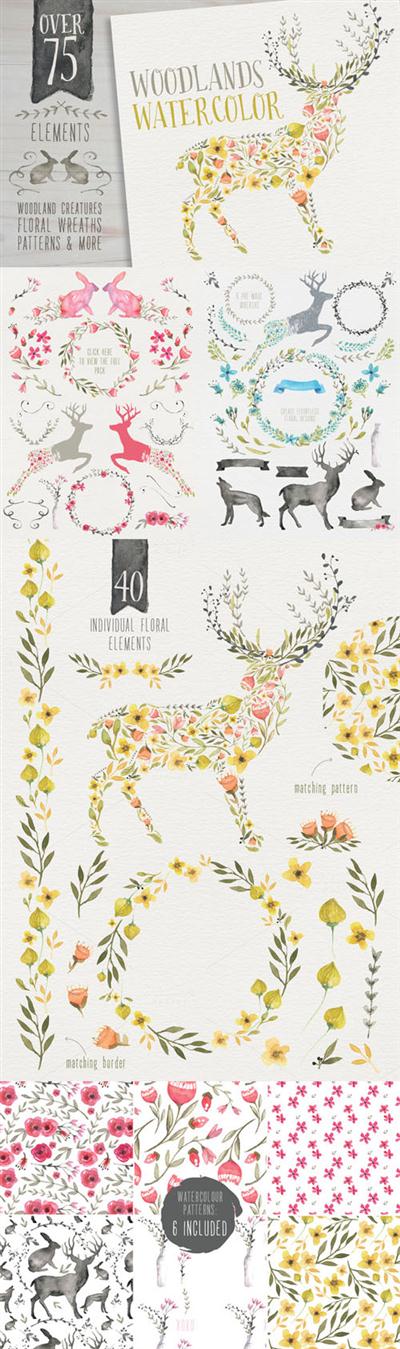 Creativemarket - Woodlands Watercolor megapack