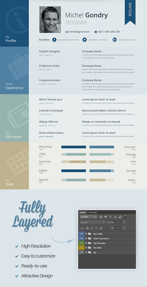 PSD Flat Design Resume