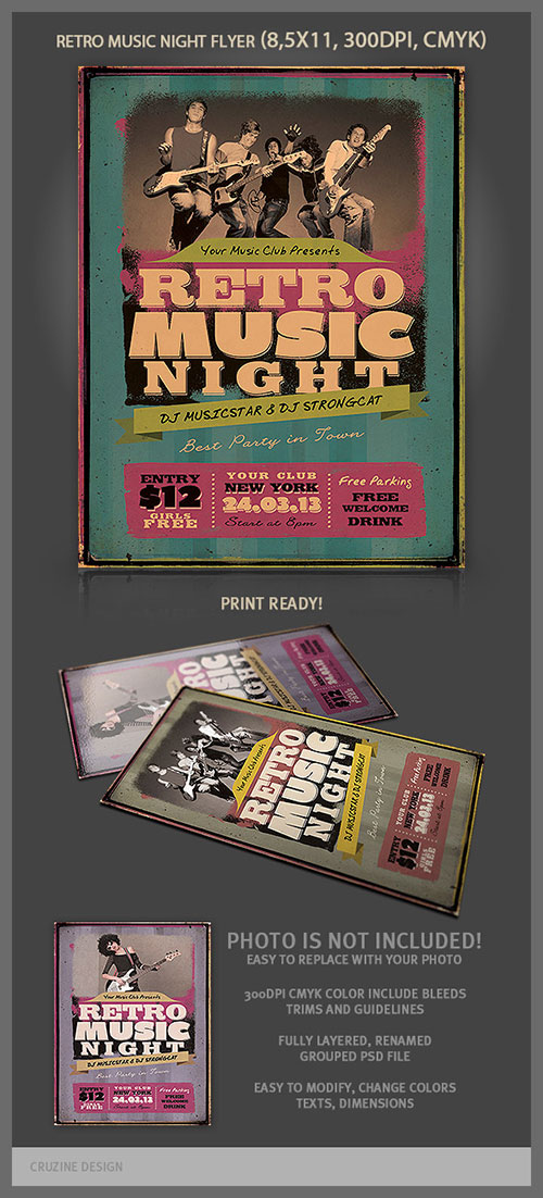 Retro music night flyer