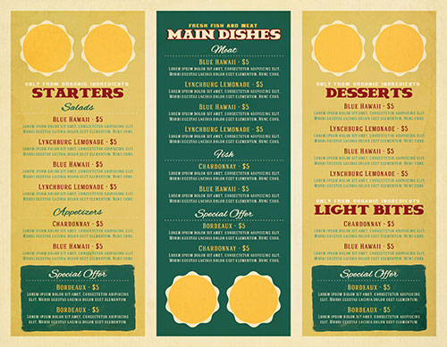 Restaurant menu trifold brochure
