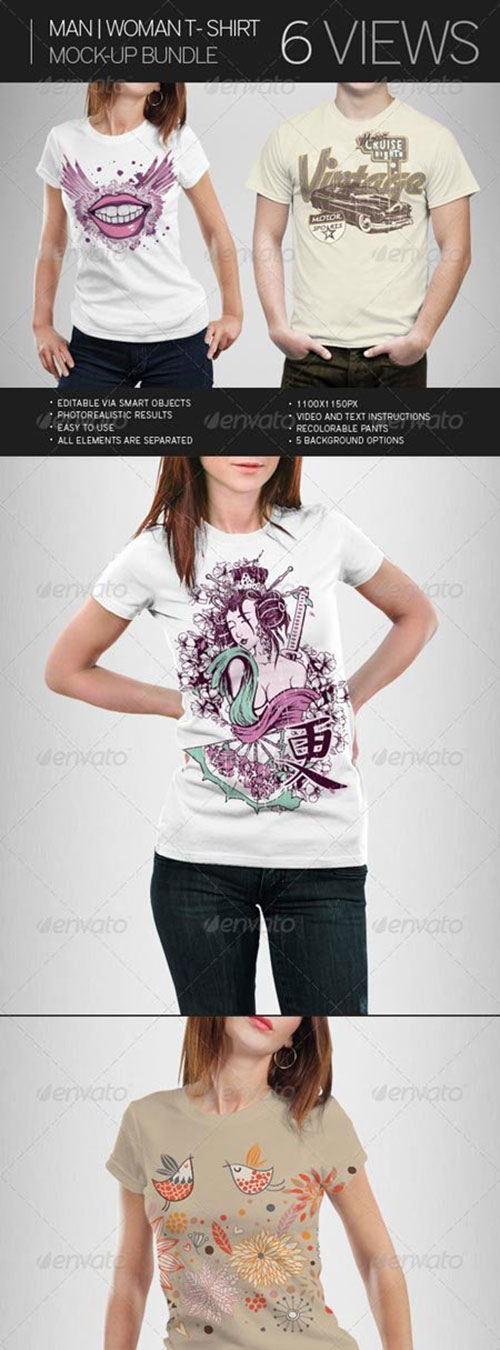 Man Woman T-Shirt Mock-Up Bundle